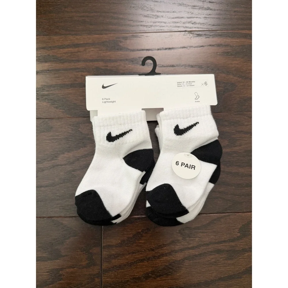 Nike Infant 6-Pack Lightweight Ankle Socks White Black NN0299-001 12-24 Months